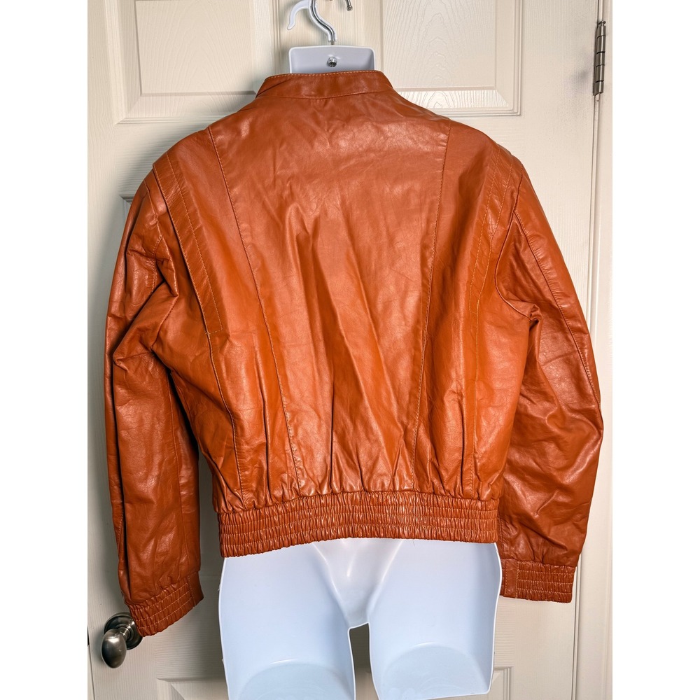 Vintage 70s 80s Genuine Leather Bomber Jacket Hecho en Mexico Burnt Orange M/L - Picture 2 of 7